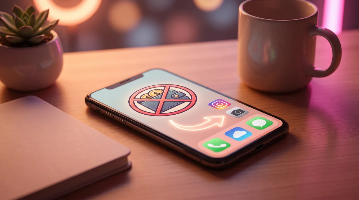 A phone with a crossed-out wallet icon and an arrow to other apps — LiquidPeach never processes your payments